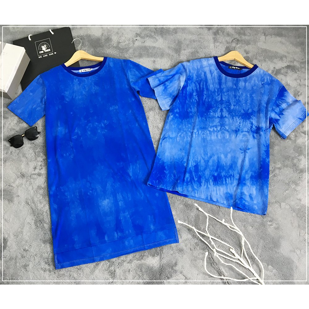 Set Thun Đôi Fig Tree Form Rộng Màu Xanh Đậm, Chất Thun Lạnh, Màu Loang Cá Tính, Năng Động Xuống Phố