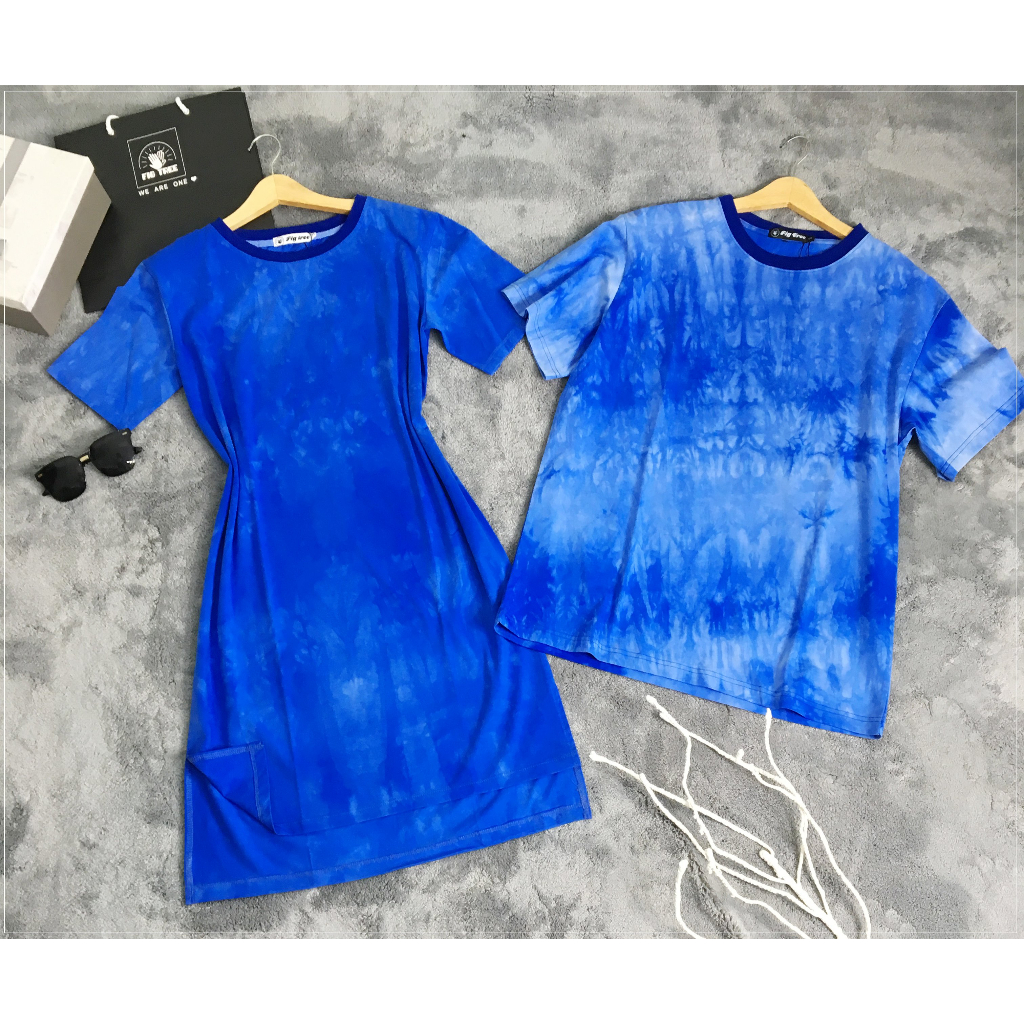 Set Thun Đôi Fig Tree Form Rộng Màu Xanh Đậm, Chất Thun Lạnh, Màu Loang Cá Tính, Năng Động Xuống Phố