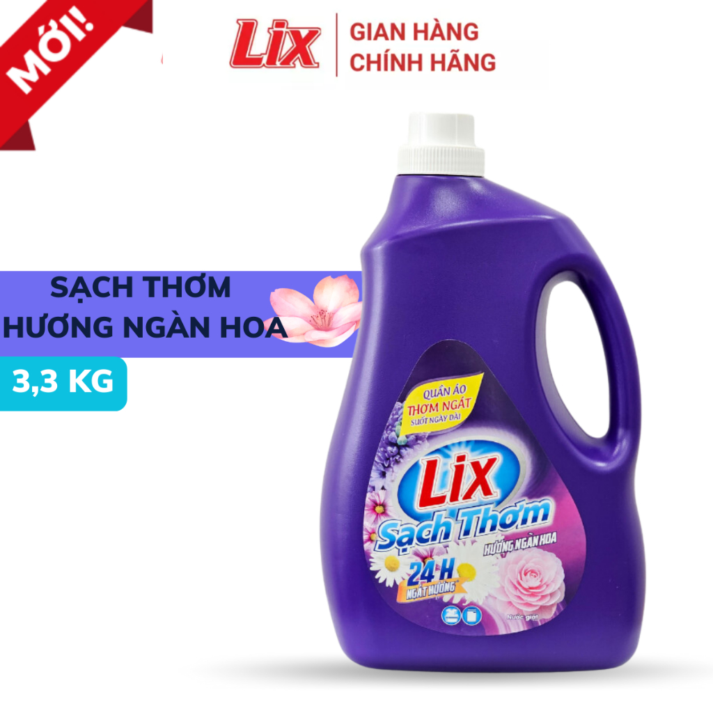 Ảnh Nước giặt Lix sạch thơm hương ngàn hoa chai 3.3kg sạch nhanh vết bẩn N7401 gấp đôi sức mạnh giặt tẩy - Lixco Việt Nam 1