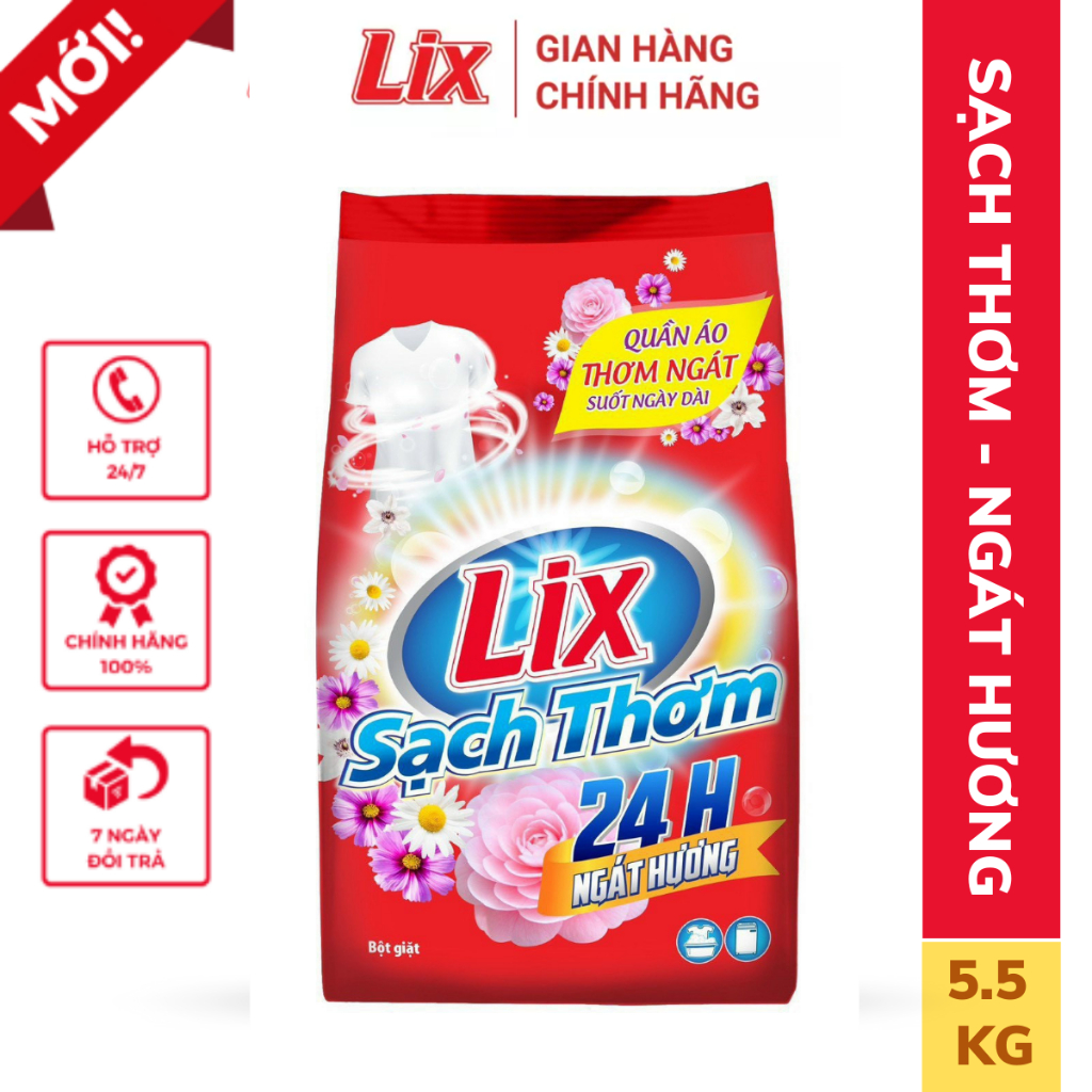 Bột giặt Lix hương hoa thơm ngát 5.5kg ES550 tăng gấp đôi sức mạnh giặt tẩy, dùng cho giặt tay, máy - Lixco Việt Nam