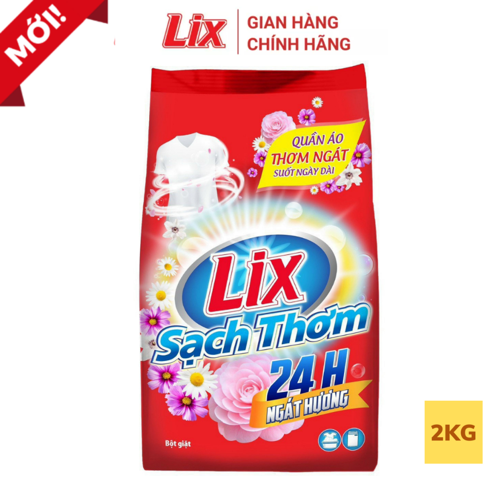 Ảnh Bột giặt Lix Sạch Thơm hương hoa 2kg, khử mùi hôi, ẩm mốc dùng cho giặt tay và giặt máy ES201 3