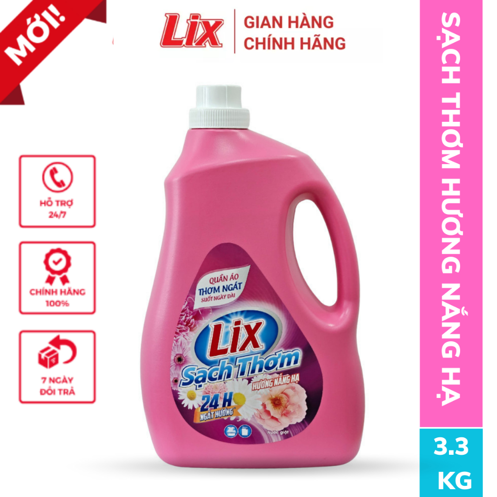 Nước giặt Lix hương thơm nắng hạ chai 3.3kg sạch vết bẩn N7101 tăng gấp đôi sức mạnh giặt tẩy quần áo - Lixco Việt Nam
