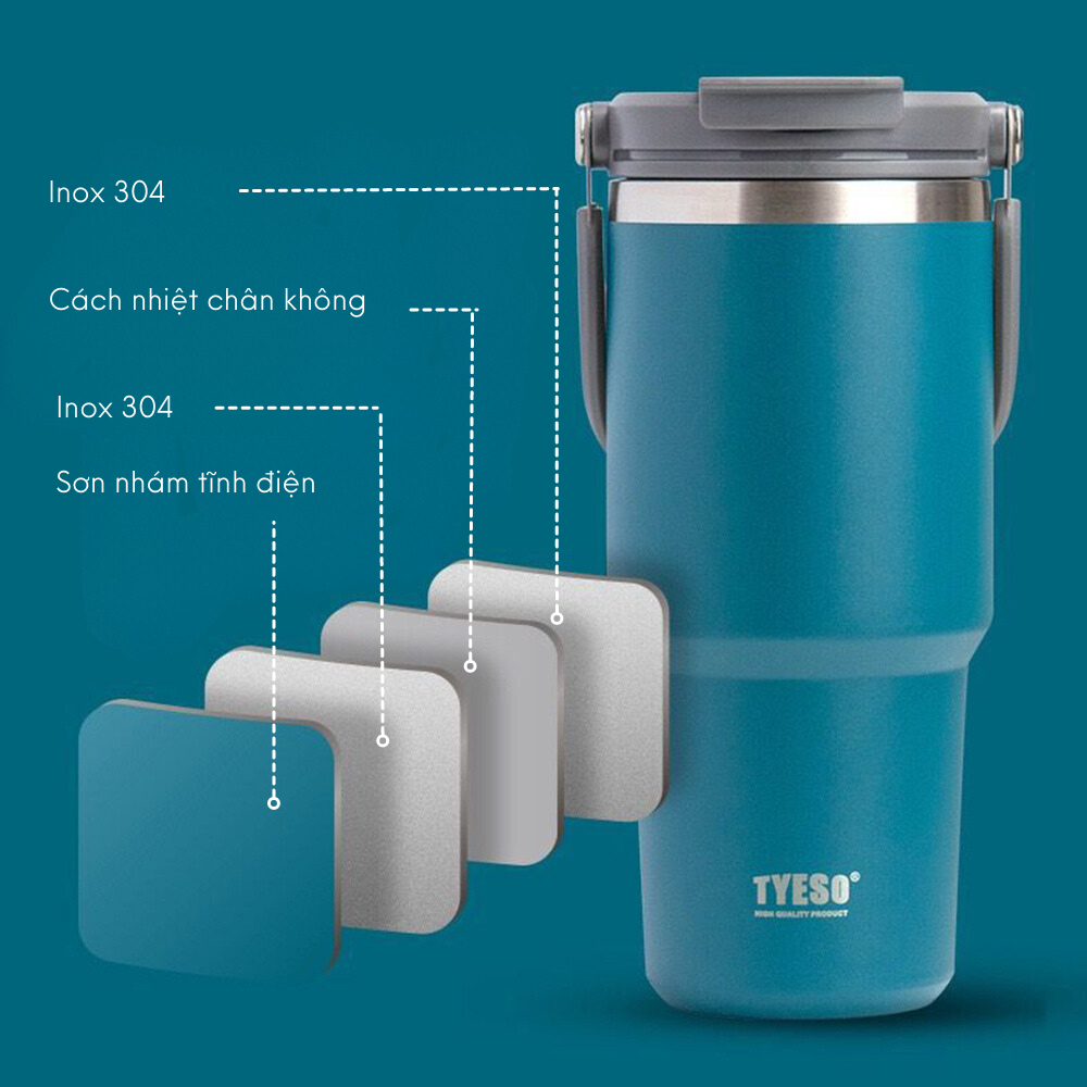 Product image Ly Giữ nhiệt Khắc Tên TYESO Kèm Quai Xách, Ống Hút - Dung tích 600ml - 750ml - 900ml | TS-8828 6