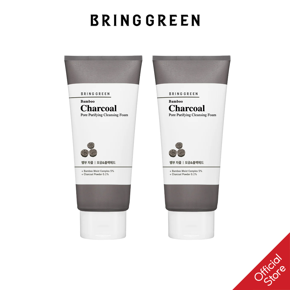 Sữa Rửa Mặt Chiết Xuất Than Tre BRING GREEN BAMBOO CHARCOAL PORE PURIFYING CLEANSING FOAM 200ML DOUBLE SET