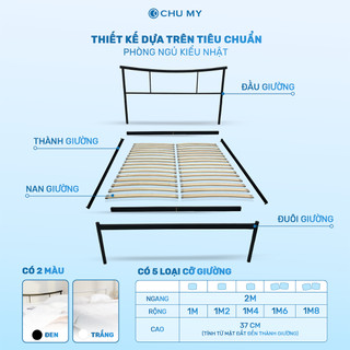 Giường ngủ lắp ráp TOKYO CHU MY khung sắt sơn tĩnh điện, màu đen nhám/trắng bóng, nhiều kích thước