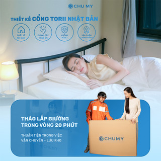 Giường ngủ lắp ráp TOKYO CHU MY khung sắt sơn tĩnh điện, màu đen nhám/trắng bóng, nhiều kích thước