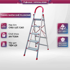 Thang ghế nhôm gấp gọn chữ A bản to 3-4-5-6 bậc cao 0.76M -1,77M FUJIHOME,Thang xếp chữ A gia đình đa năng giá rẻ