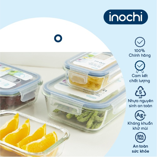 Hộp thuỷ tinh bảo quản thực phẩm Nikko Inochi chịu nhiệt - Loại chữ nhật không ngăn