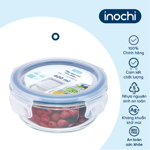 Hộp thuỷ tinh tròn Nikko Inochi 400ml-620ml-950ml Chính Hãng, Thuỷ Tinh Dày Dặn Chịu Nhiệt 400*C