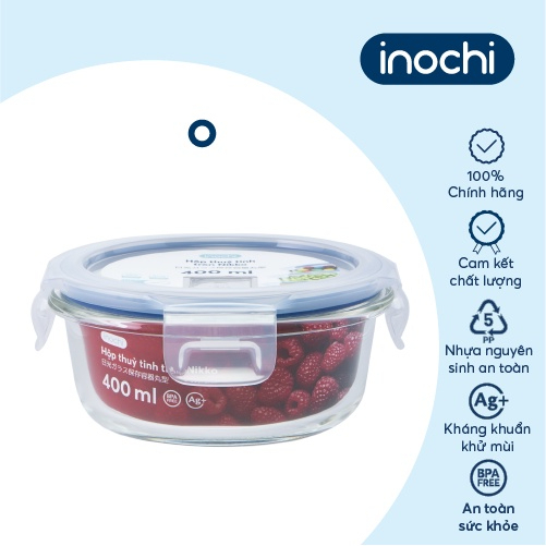 Hộp thuỷ tinh tròn Nikko Inochi 400ml-620ml-950ml Chính Hãng, Thuỷ Tinh Dày Dặn Chịu Nhiệt 400*C