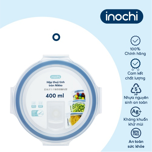 Hộp thuỷ tinh tròn Nikko Inochi 400ml-620ml-950ml Chính Hãng, Thuỷ Tinh Dày Dặn Chịu Nhiệt 400*C