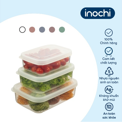 Bộ 3 hộp thực phẩm chữ nhật Inochi - Hokkaido dung tích 500/1000/2000ml - an toàn, tiện lợi