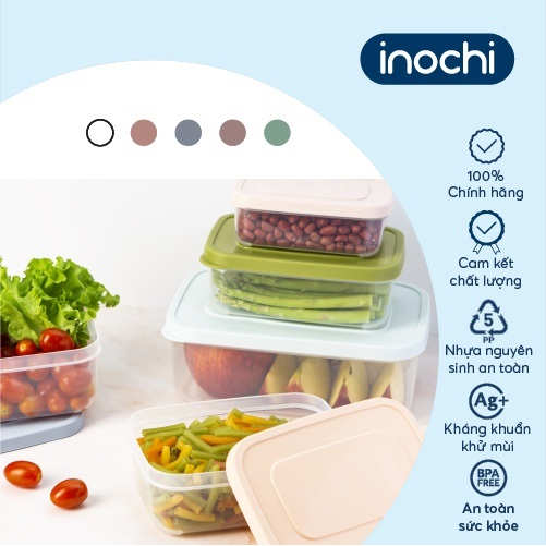 Bộ 3 hộp thực phẩm chữ nhật Inochi - Hokkaido dung tích 500/1000/2000ml - an toàn, tiện lợi