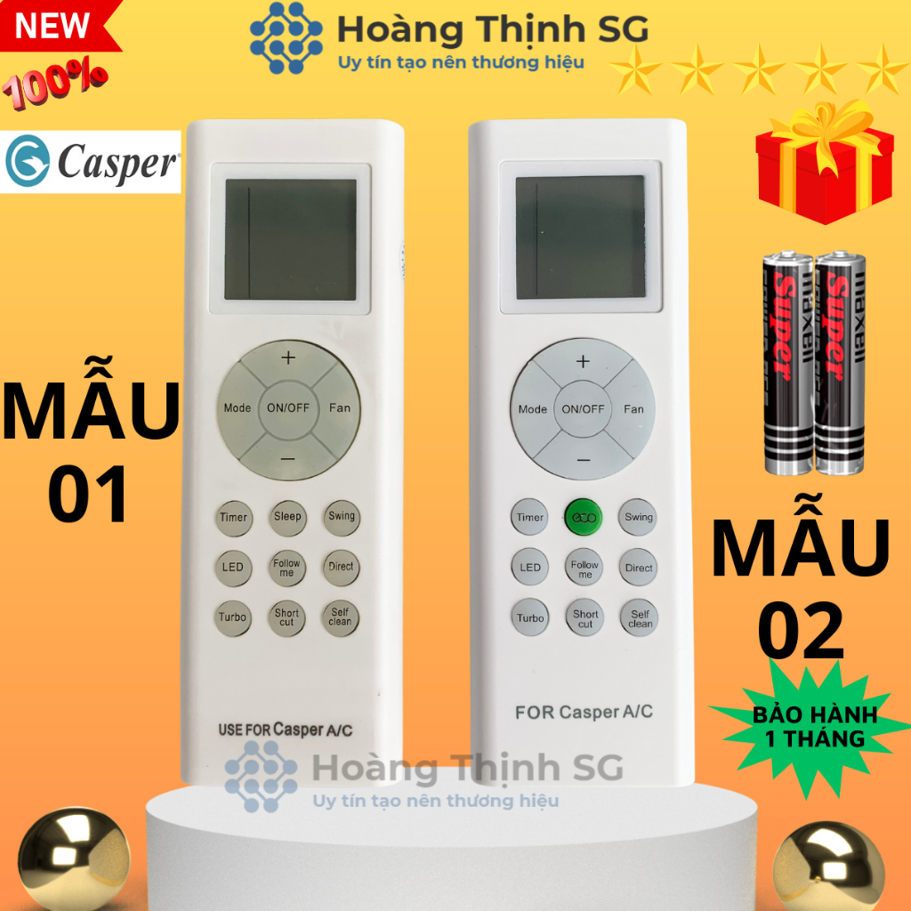 Điều khiển điều hòa CASPER, remote máy lạnh CASPER - Tặng kèm pin ...