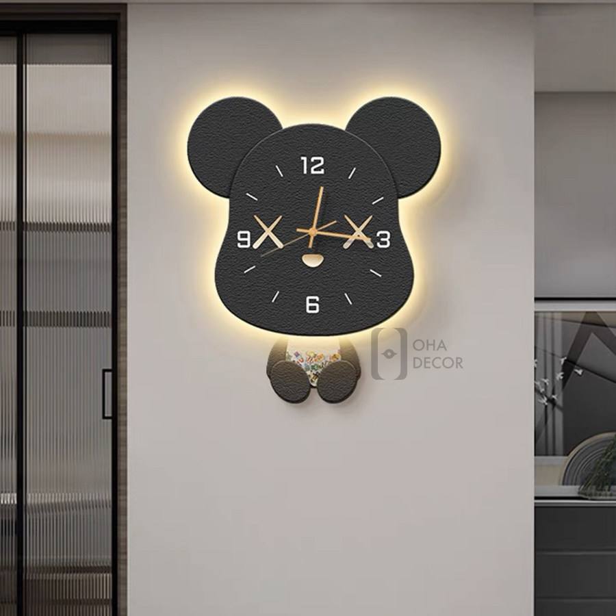 Tranh Đồng Hồ 3D LED Cắt Gấu Đáng Yêu