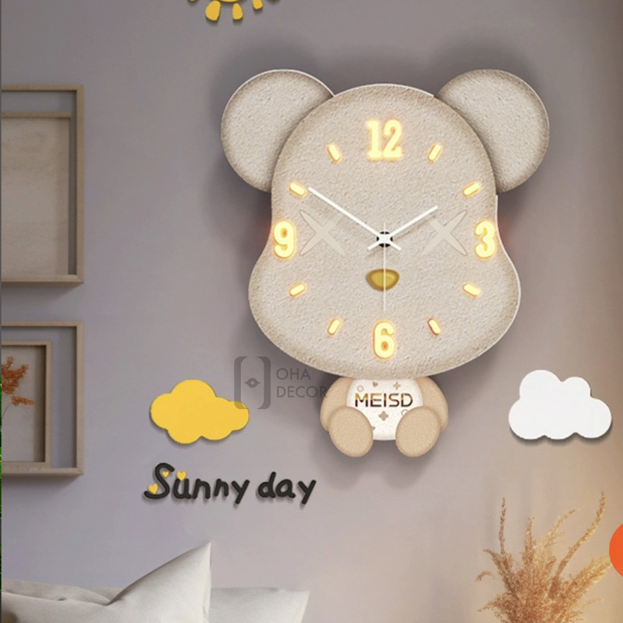 Tranh Đồng Hồ 3D LED Cắt Gấu Đáng Yêu