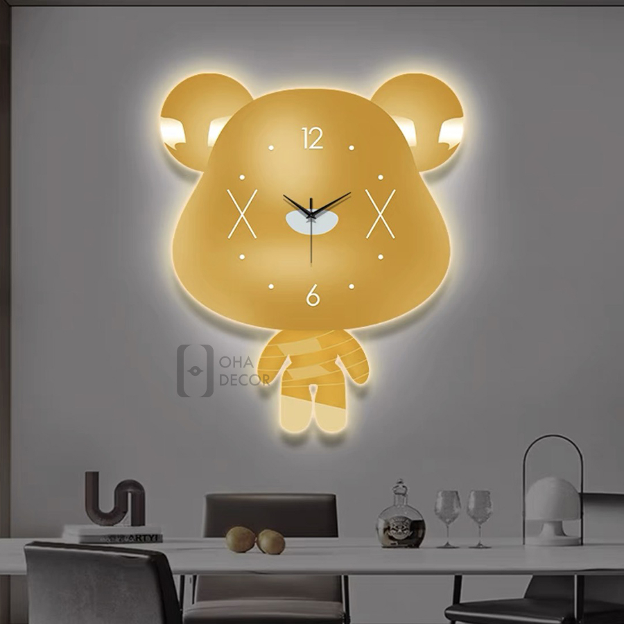 Tranh Đồng Hồ 3D LED Cắt Chú Gấu Đáng Yêu