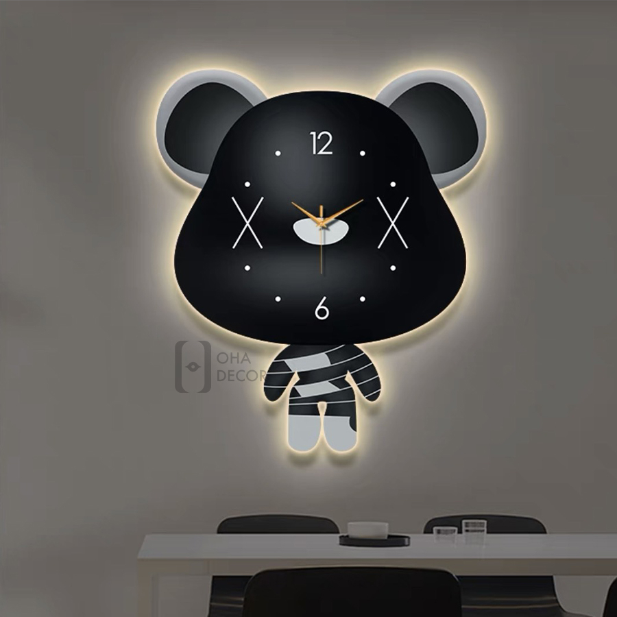 Tranh Đồng Hồ 3D LED Cắt Chú Gấu Đáng Yêu