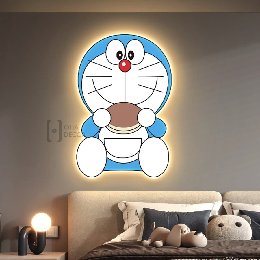 Tranh Cắt 3D LED Doremon Tráng Gương Trang Trí Phòng Ngủ Bé Lớp Mẫu Giáo OHA Decor