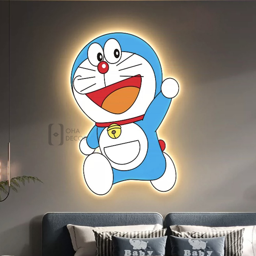 Tranh Cắt 3D LED Doremon Tráng Gương Trang Trí Phòng Ngủ Bé Lớp Mẫu Giáo OHA Decor