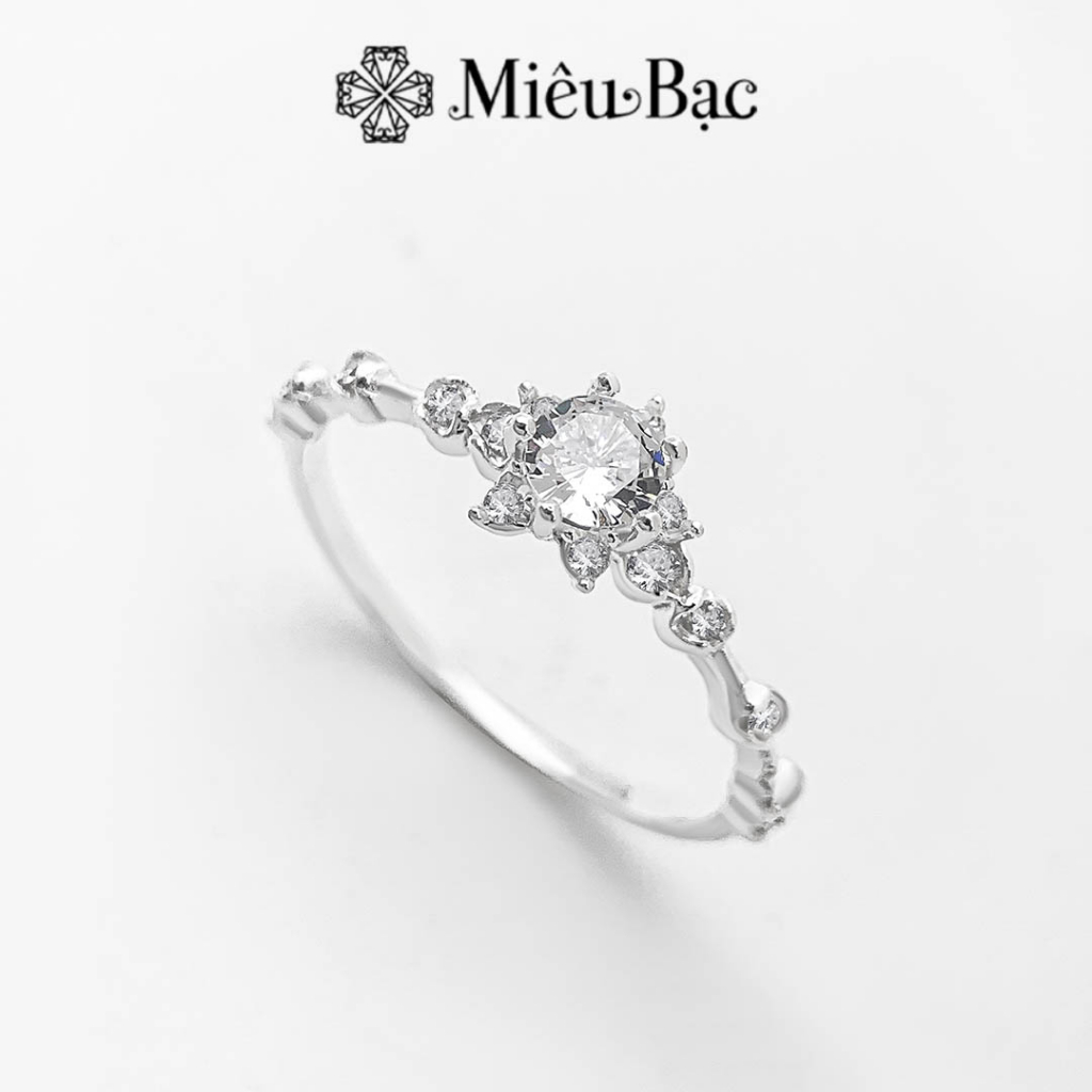 Nhẫn bạc nữ Miêu Bạc hoa nhỏ đính đá sanh chảnh chất liệu s925 phụ kiện trang sức nữ MN34