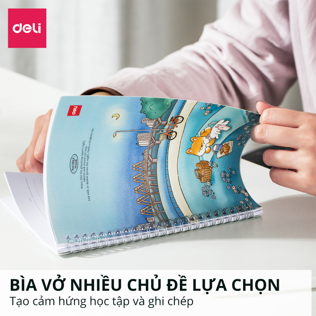 Sổ Lò Xo Học Sinh A5 120trang Deli - Tập Vở Kẻ Ngang 70gsm - Sổ Tay Ghi Chép Gáy Xoắn Dễ Thương Takenote - Quà Nhiều Mẫu