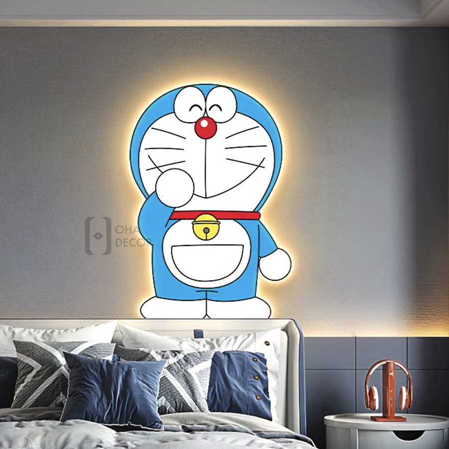 Tranh Cắt 3D LED Doremon Tráng Gương Trang Trí Phòng Ngủ Bé Lớp Mẫu Giáo OHA Decor