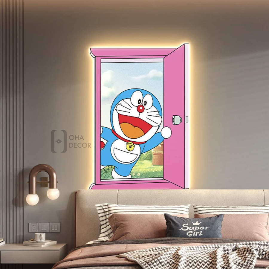 Tranh Cắt 3D LED Doremon Tráng Gương Trang Trí Phòng Ngủ Bé Lớp Mẫu Giáo OHA Decor