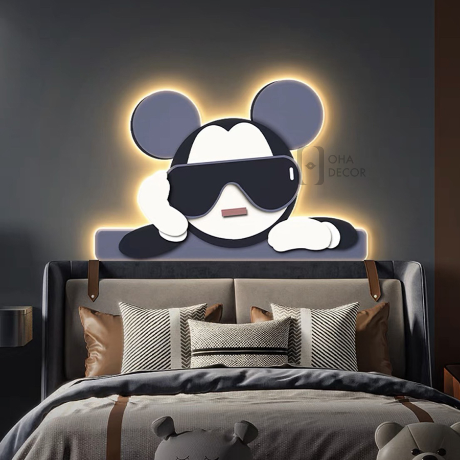 Tranh Cắt 3D Đèn LED Chú Chuột Dễ Thương Trang Trí Phòng Khách Quán Tiệm Shop OHA Decor