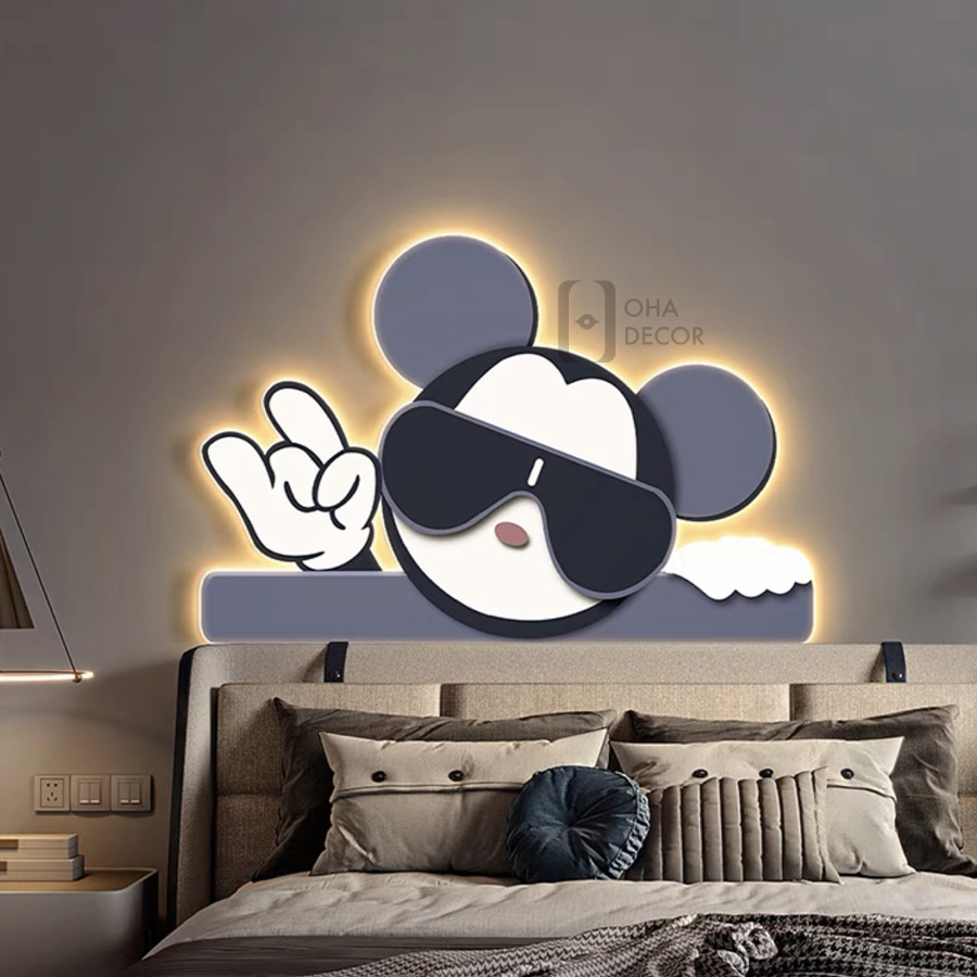 Tranh Cắt 3D Đèn LED Chú Chuột Dễ Thương Trang Trí Phòng Khách Quán Tiệm Shop OHA Decor