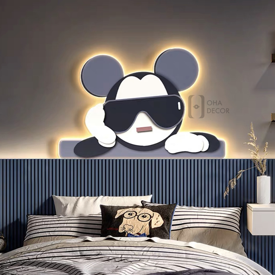 Tranh Cắt 3D Đèn LED Chú Chuột Dễ Thương Trang Trí Phòng Khách Quán Tiệm Shop OHA Decor