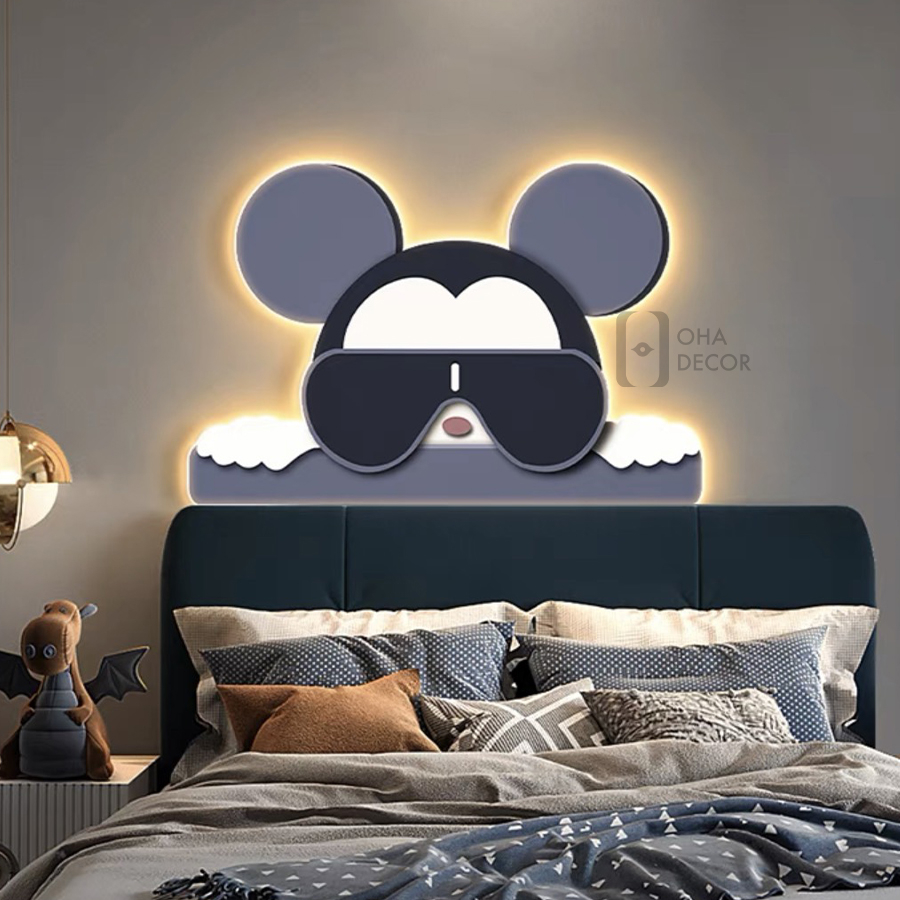 Tranh Cắt 3D Đèn LED Chú Chuột Dễ Thương Trang Trí Phòng Khách Quán Tiệm Shop OHA Decor