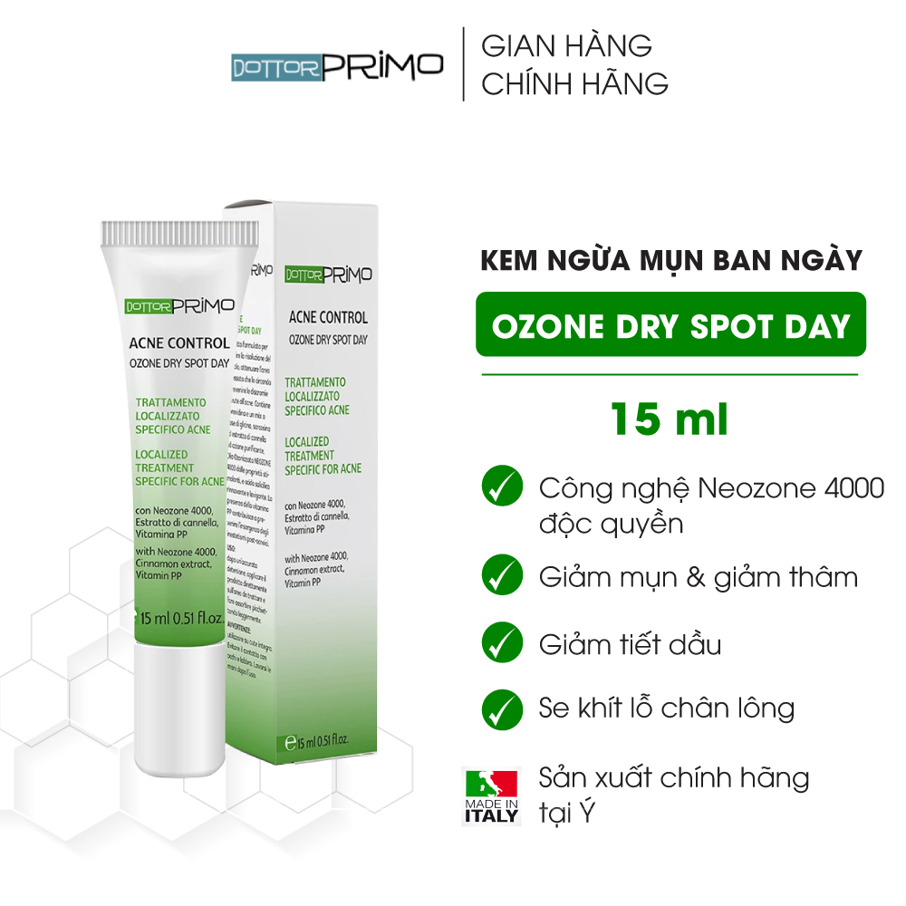 Kem Giảm Mụn Ban Ngày DottorPrimo Ozone Dry Spot Day 15ml - Làm Mờ Vết Thâm Do Mụn, Làm Đều Màu Da