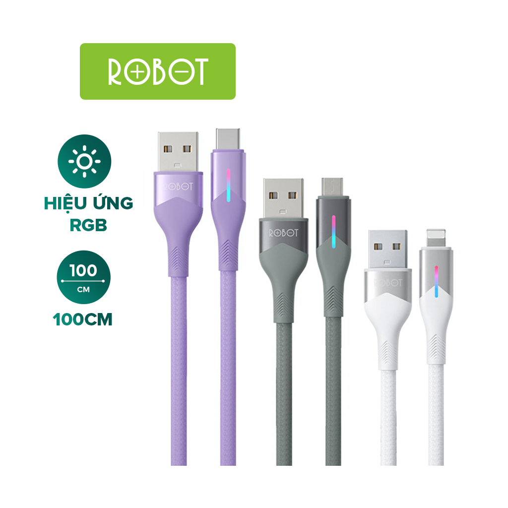 Ảnh Cáp Sạc Nhanh ROBOT RFL100/RFC100/RFM100 Chiều Dài 1M Có Đèn Led Dây Dù Chống Rối 1