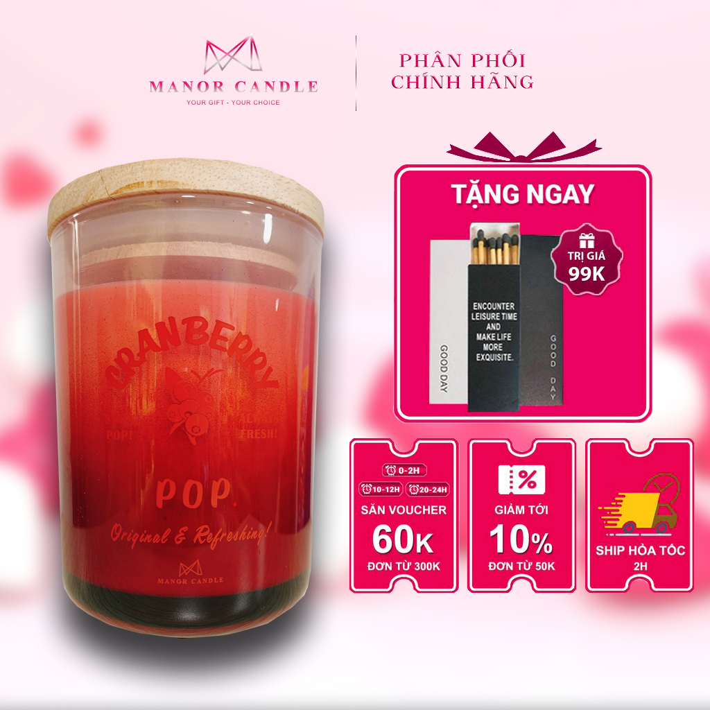Nến thơm Cranberry Pop size 7oz 250gram hương xoài chính hãng Manor Candle