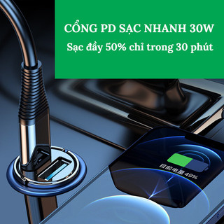 Tẩu Sạc Nhanh Ô Tô C13, Tích Hợp 2 USB Type C PD30W + QC3.0 Bằng Kim Loại VERSION 6