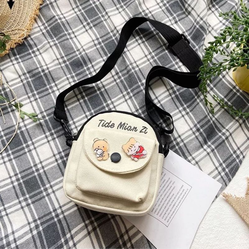 Túi Đeo Chéo Mini Vải Canvas Cho Nữ - Túi Dáng Vòm Nhỏ Kèm Gấu Bông ...