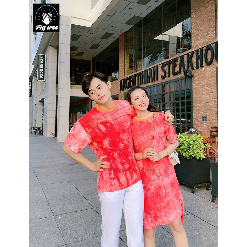 Set Thun Đôi Fig Tree Form Rộng, Chất Thun Lạnh, Thun Loang Màu Cam Cá Tính, Nổi Bật, Năng Động