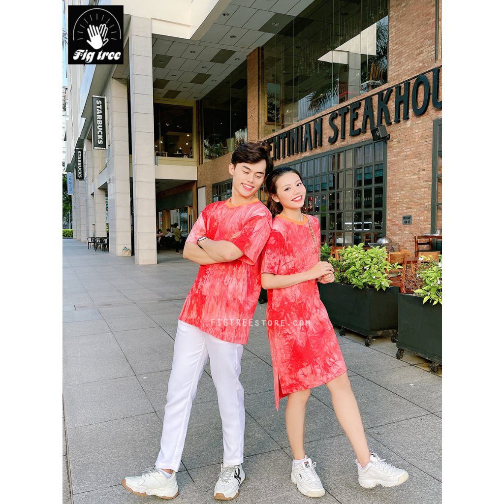 Set Thun Đôi Fig Tree Form Rộng, Chất Thun Lạnh, Thun Loang Màu Cam Cá Tính, Nổi Bật, Năng Động