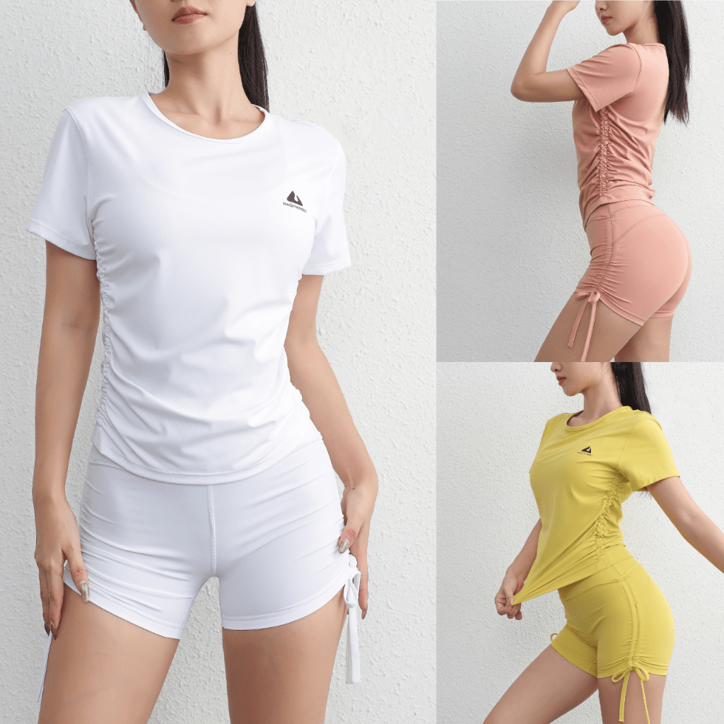 Áo côc tay rút eo tập Gym , Yoga , áo croptop chạy bộ rút dây sườn eo ...