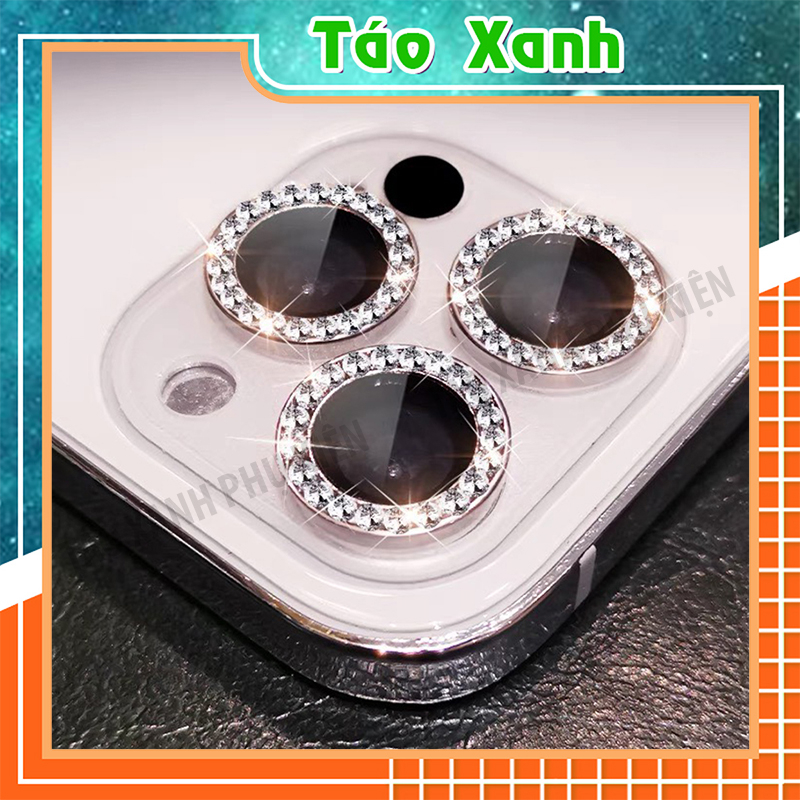Kính Cường Lực Bảo Vệ Camera Nhũ Kim Tuyến Đính Đá 7/8/Plus/XS/11/12/13/14/15/16/17/Pro/Plus/proMax/Mini