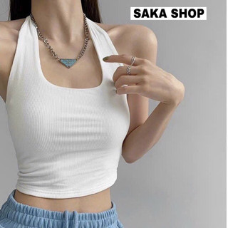 Áo croptop thun nữ cổ yếm trơn màu