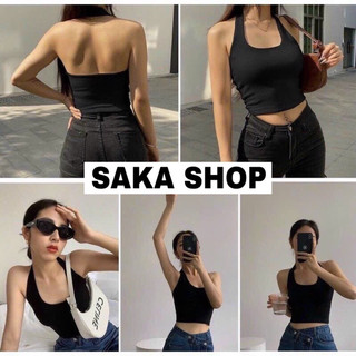 Áo croptop thun nữ cổ yếm trơn màu