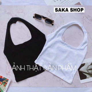 Áo croptop thun nữ cổ yếm trơn màu