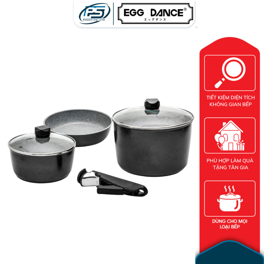 Bộ Nồi Chảo 3 Món Egg Dance Infinity Pot Set Cán Dời - Chất Liệu Nhôm ...