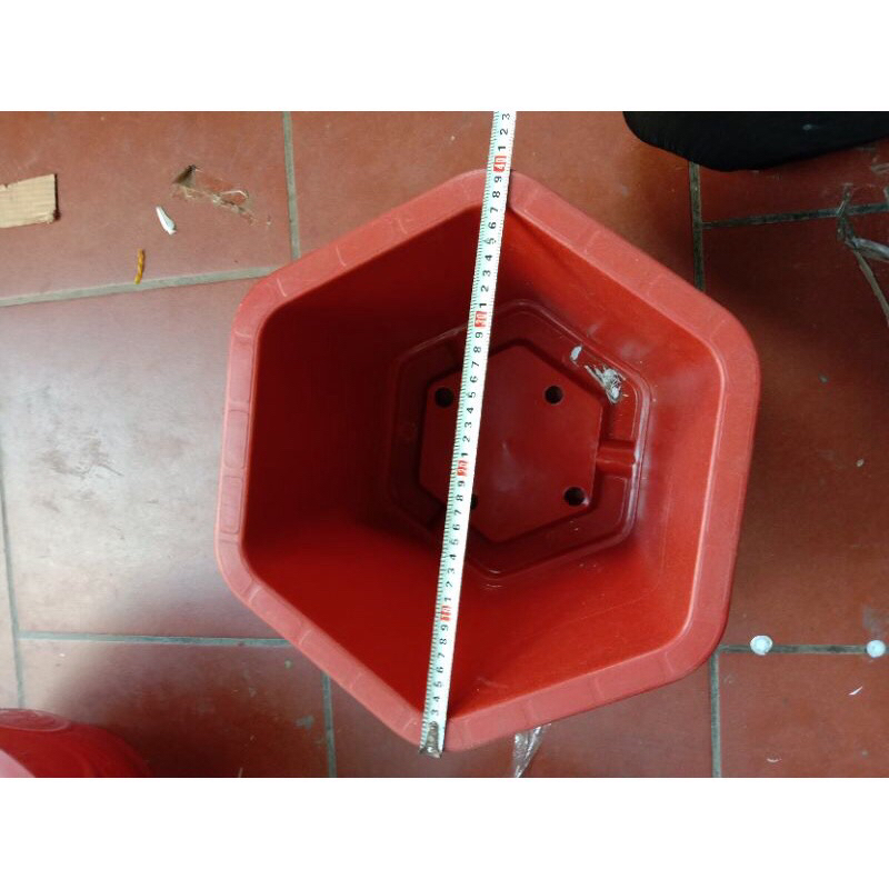 Combo 10 Chậu nhựa trồng cây lục giác FA380 cao 21 cm x rộng 33cm màu đỏ gạch, màu trắng