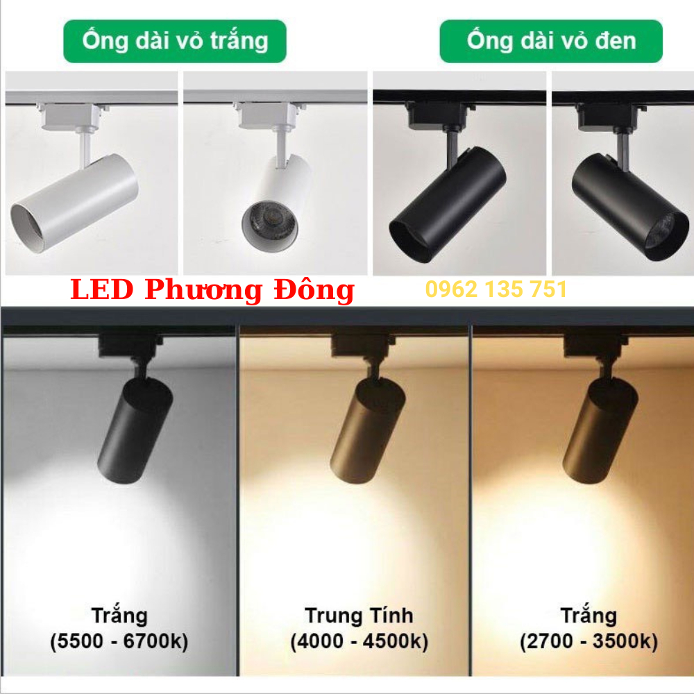 Combo 3 Đèn Rọi ray COB và 1 thanh ray 1m - 12w, 20w, 30w