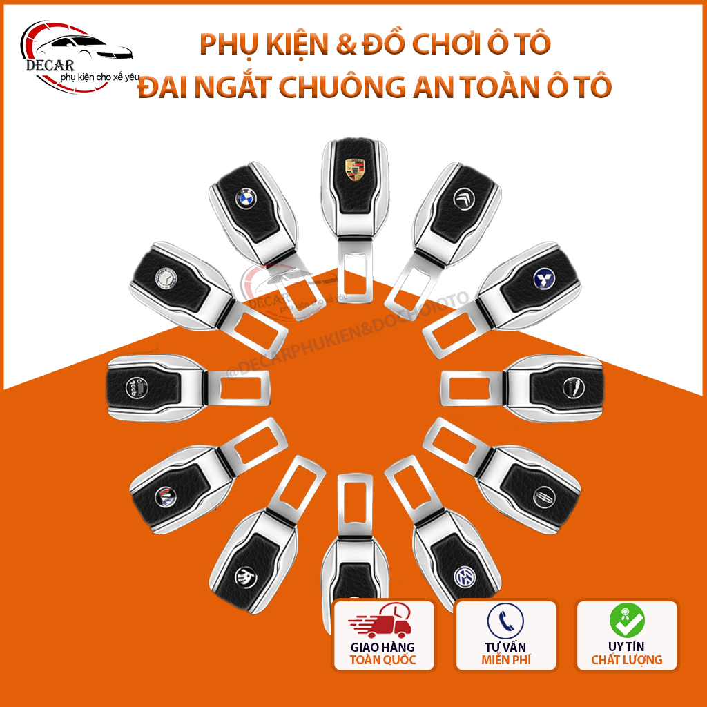 Bộ 2 Chốt cài dây an toàn in logo hãng xe hơi ô tô - Chốt cắm ngắt chuông cảnh báo đai an toàn chất liệu inox cao cấp