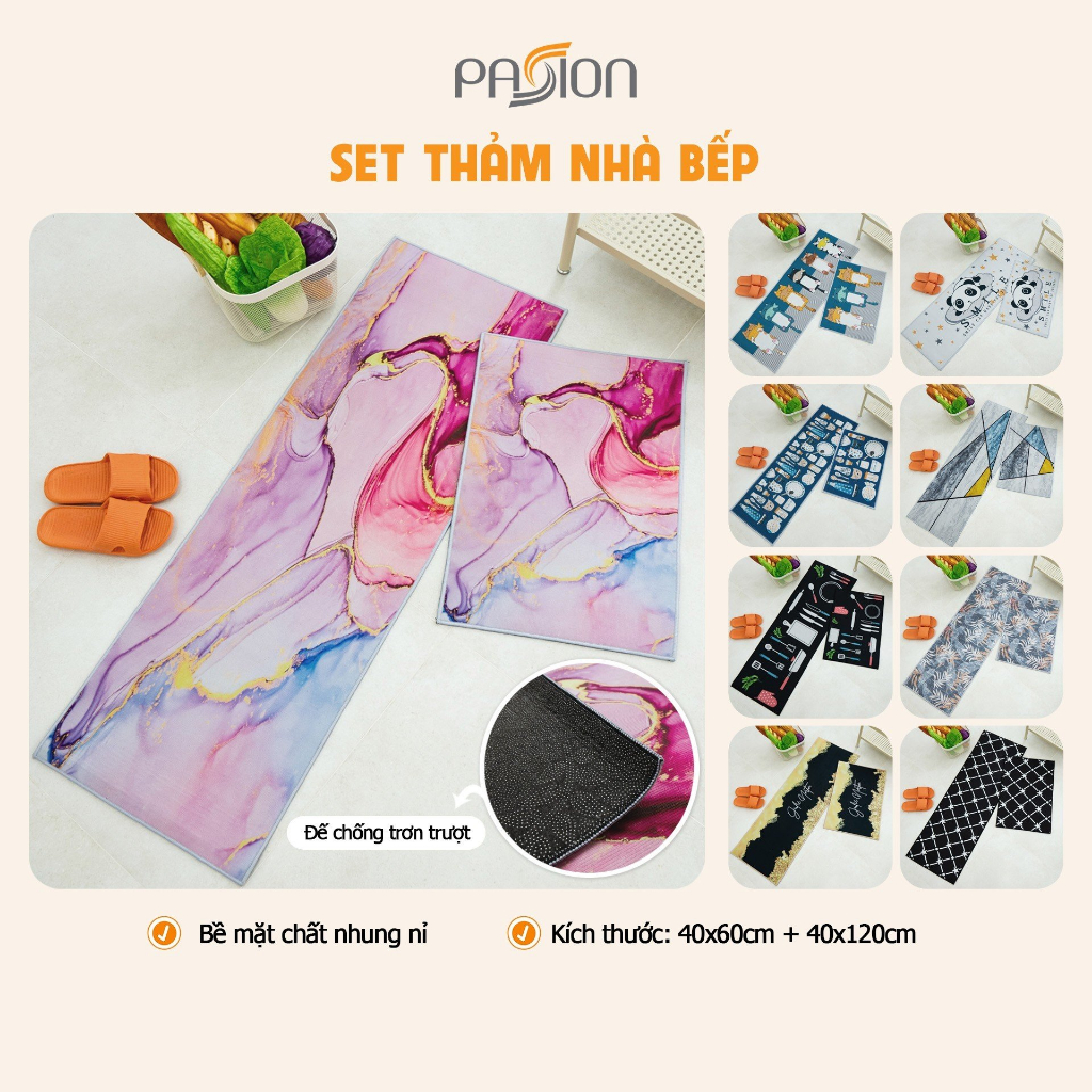 Set Thảm Nhà Bếp Chất Nhung Nỉ Họa Tiết Hiện Đại Sang Trọng