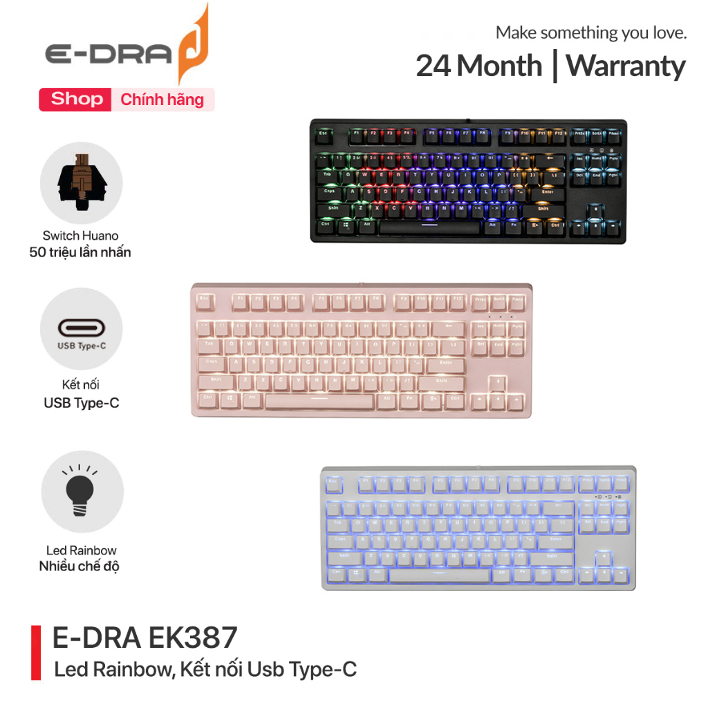 Bàn phím cơ chơi game có dây E-Dra EK387 - Led Rainbow - Kết nối Usb ...